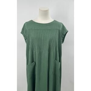 Minibee Green Linen Dress Cap Sleeve Pintuck A-line Pocket Comfy Dress L